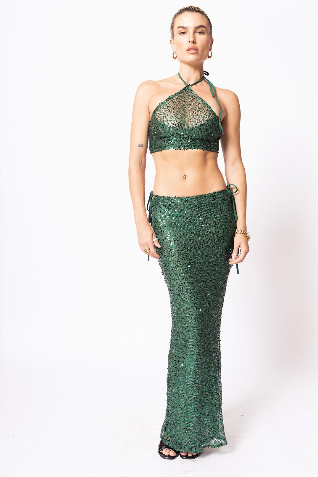 Santa Eulalia Emerald Sequin Skirt