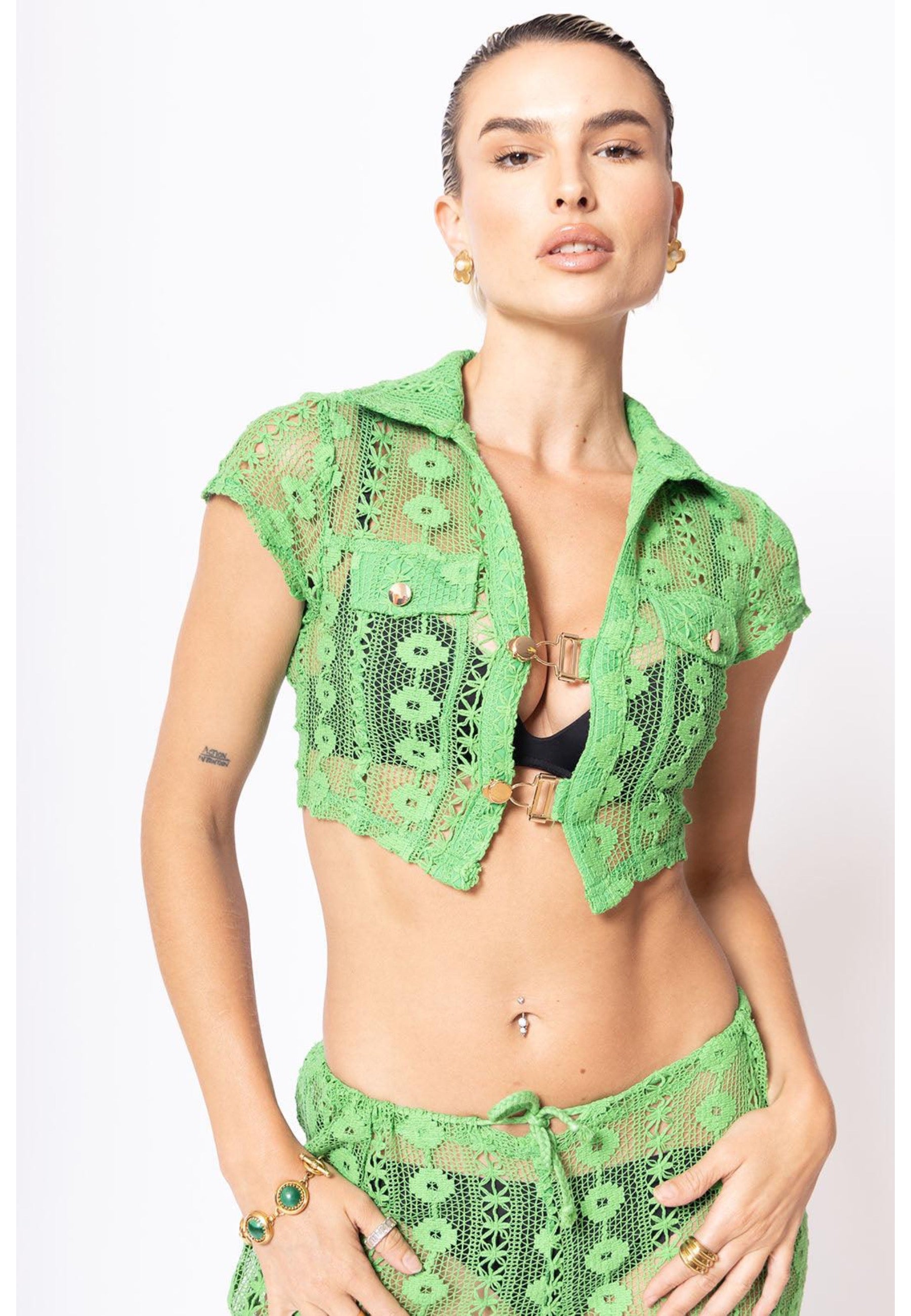 Jagger Green 70s Lace Crochet Top