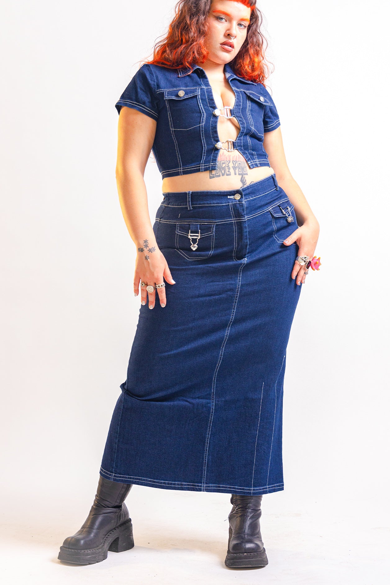 Siren Indigo Blue Denim Maxi Skirt